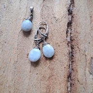 Komplet zawieszka kolczyki akwamaryn fasetowany srebro bigle angielskie