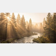 Krajobraz rzeka las promienie słońca góry obraz na płótnie 55x100 do salonu