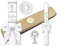 ŚWIECA KOMUNIJNA BIAŁA Z PUDEŁKIEM KOKARDA 37CM GROMNICA PAMIĄTKA