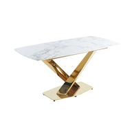 Stół złoty blat ceramiczny biały marmur 120x80