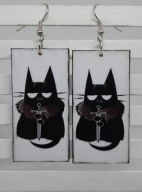 Kolczyki Gra o tron czarny Kot Stark decoupage grafika zima film Handmade