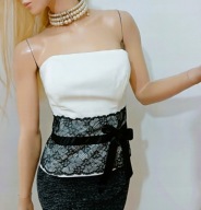 next biały wyszczuplający elegancki gorset z czarną koronką gothic S/M