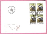 Liechtenstein 1993, FDC czwórka, las, borsuk, nominał zn. 2,40 CHF