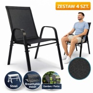 KRZESŁA OGRODOWE BALKON TARAS OGRÓD KOMPLET 4 SZT CZARNE SIATKA WYGODNE