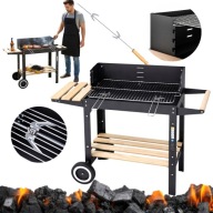 GRILL WĘGLOWY OGRODOWY STALOWY RUSZT 50x25cm Z KÓŁKAMI 2 PÓŁKI RĄCZKA ROŻEN