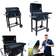 GRILL WĘGLOWY OGRODOWY Z POKRYWĄ TERMOMETR POPIELNIK DUŻY ŻELIWNY RUSZT