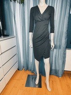 Biurowa elegancka asymetryczna przekładana szara sukienka M nowa (12)