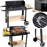 GRILL OGRODOWY WĘGLOWY DUŻY 5W1 FUNKCJA ROŻNA PÓŁKI KÓŁKA MOCNY STALOWY