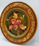 STARY drewniany ręcznie malowany TALERZ kwiaty26cm