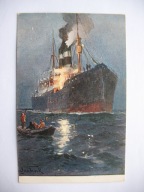 ZAGINIONY ŚWIAT PAROWIEC W OGNIU SZALUPA przedwojenna POCZTÓWKA