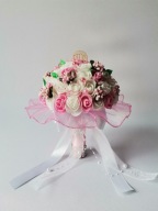 Komunia Święta Bukiet Biało – Różowy Róże Piankowe