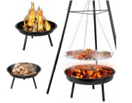GRILL OGRODOWY WISZĄCY TRÓJNÓG Z PALENISKIEM RUSZTEM ŻELIWNY 47CM