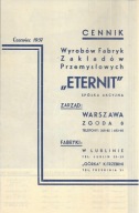 CENNIK WYROBÓW ZAKŁADÓW PRZEMYSŁOWYCH ETERNIT WARSZAWA FABRYKA LUBLIN