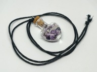 Naszyjnik wisiorek z minerałami ametyst fluoryt buteleczka rzemyk