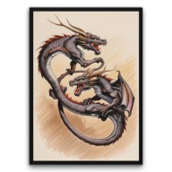 Plakat z ramą 21x30cm Dwa Smoki Yin Yang Orient Azja Tatuaż Prezent