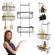 PÓŁKA ŁAZIENKOWA WISZĄCA ZAWIESZANA POD PRYSZNIC 2 POZIOMY METAL CZARNA