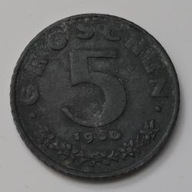 *AUSTRIA [0681]*5 groszy 1950 Druga Republika 5 GROSCHEN, Herb Orzeł