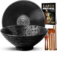 ZESTAW CERAMICZNA MISKA DO RAMEN PAŁECZKI ŁYŻKA 2 SZTUKI CZARNY