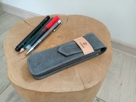 Piórnik, etui na długopisy, szary, skóra naturalna, ręcznie robione