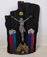 Chrystus ukrzyżowany i niewiasty na Golgocie na czarnym dębie