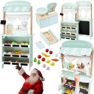 SKLEP STRAGAN DREWNIANY DLA DZIECI 2W1 TABLICA KREDOWA TERATR MAMABRUM