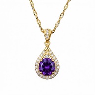 NASZYJNIK ZŁOTY NSN10 STAL CHIRURGICZNA KROPLA FIOLETOWY AMETYST 316L