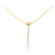 59365 Celebrytka złota stal chirurgiczna krawatka motylek 3D z perełkami