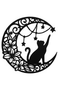 Dekoracja ścienna – Kot na Księżycu z Gwiazdkami i Kwiatami