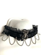 VINTAGE NASZYJNIK CHOKER CZARNA TASIEMKA Z KORONKĄ I OZDOBNYM ŁAŃCUSZKIEM