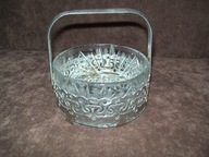 SZKLANA CUKIERNICA Z PRL-u w METALOWEJ PODSTAWIE