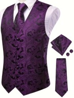 S M Krawat i Elegancka Męska Kamizelka Garniturowa fioletowa czarna