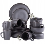 KOMPLET OBIADOWY SERWIS KAWOWY TALERZE + KUBKI 24 EL. NA 6 OS W KROPKI BOHO