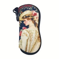 ETUI OKULARY czARNE DAMA książce OTWIERANE MATERIAŁ ANIME pani w kapeluszu