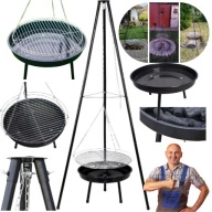 TRÓJNÓG GRILL OGRODOWY WĘGLOWY WISZĄCY DUŻY RUSZT CHROMOWANY PALENISKO