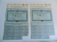 A. PIASECKI, FABRYKA CZEKOLADY S.A. KRAKÓW - 2 AKCJE 1925 r. REKLAMA II RP