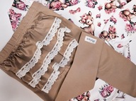 Helen – Brązowe legginsy / getry z falbanką dla dziewczynki, rozmiar 74