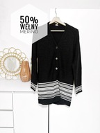 Ciemnoszary długi kardigan z wełną merino, zapinany, V-neck, 38/40