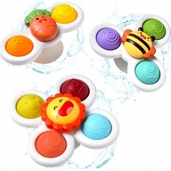 ZESTAW 3x FIDGET SPINNER Z PRZYSSAWKĄ SENSORYCZNĄ KĄPIEL PREZENT GRZECHOTKA