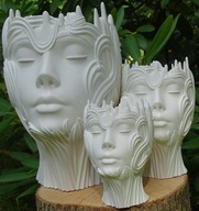 Doniczka biała dekoracyjna artystyczna Twarz Kobieta Głowa plastik drenaż