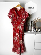 Czerwona jedwabna sukienka I.C.E, L, vintage, kwiatowa, boho