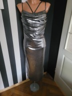 Sukienka srebrna marszczona, drapowana , woda,