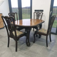 ANTYK - angielski stół Chippendale (ok. 1890–1915) + 4 krzesła, oryginał