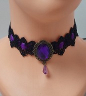 Naszyjnik choker koronkowy czarno-fioletowy