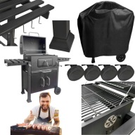 GRILL OGRODOWY WĘGLOWY DUŻY ŻELIWNY RUSZT + POKROWIEC NA GRILL SZAFKA XXL