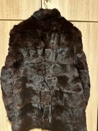 Futro brązowe naturalne kurtka z królików ciemny brąz