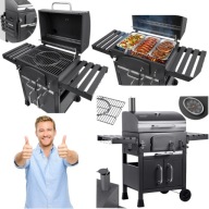 GRILL WĘGLOWY OGRODOWY DUŻY ŻELIWNY Z POKRYWĄ TERMOMETR RUSZT POPIELNIK