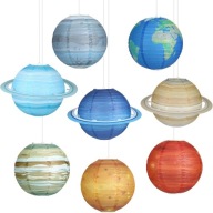 ZESTAW PAPIEROWYCH LAMPIONÓW UKŁAD SŁONECZNY DEKORACYJNE 8 SZTUK 30 CM
