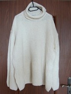 F&F piękny dzianinowy luźny sweter golf ze splotem 50/52/54