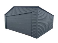 Garaż blaszany 6x6 z bramą segmentową Dwustanowiskowy Dwuspadowy Antracyt