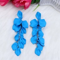 PŁATKI RÓŻ satynowe LEKKIE kolczyki BŁĘKITNE niebieskie